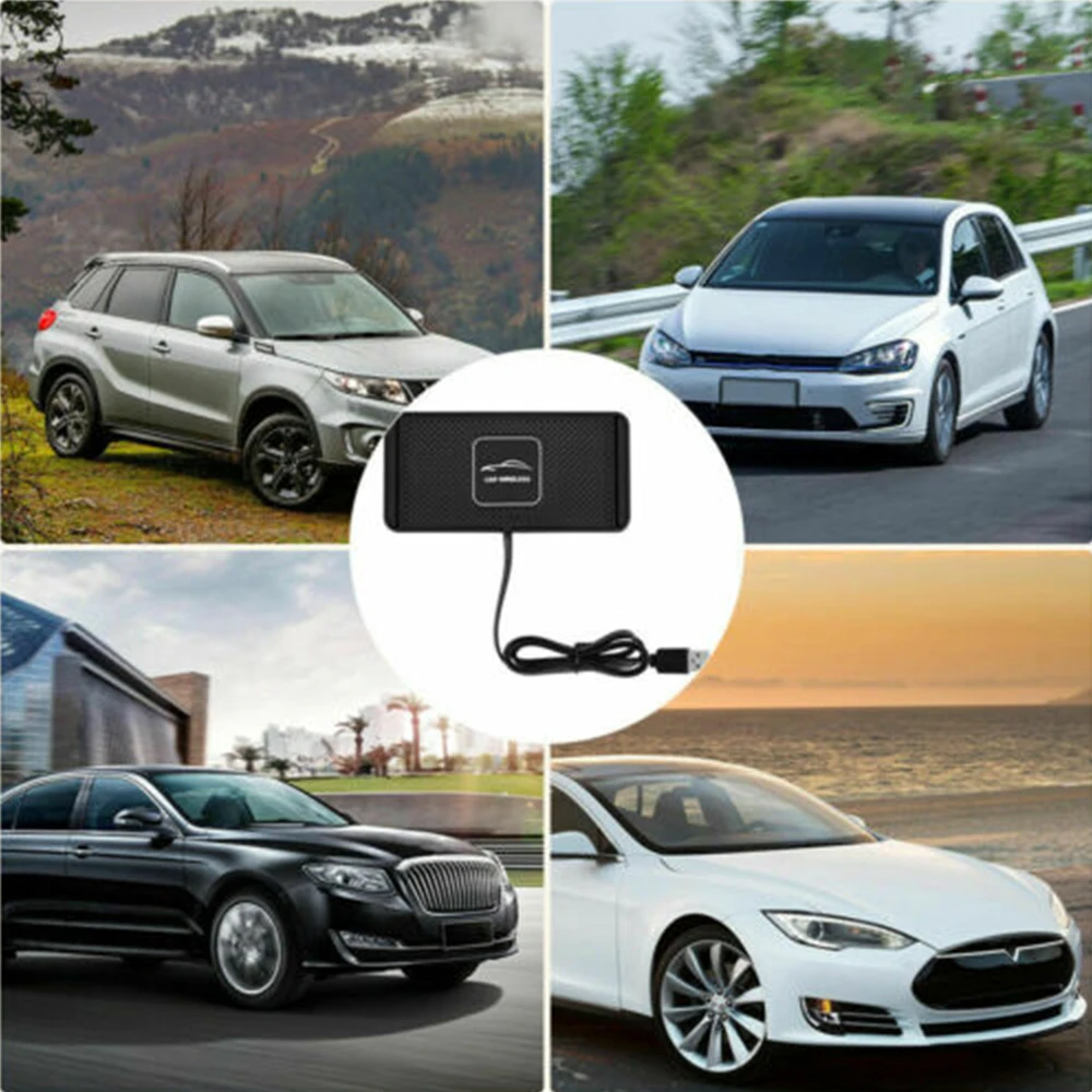 

10W 2in1 Non-slip Silicone Mat Car Dashboard Holder Stand Fast Charging Qi Wireless Charger Dock Station Pad for iPhone Samsung