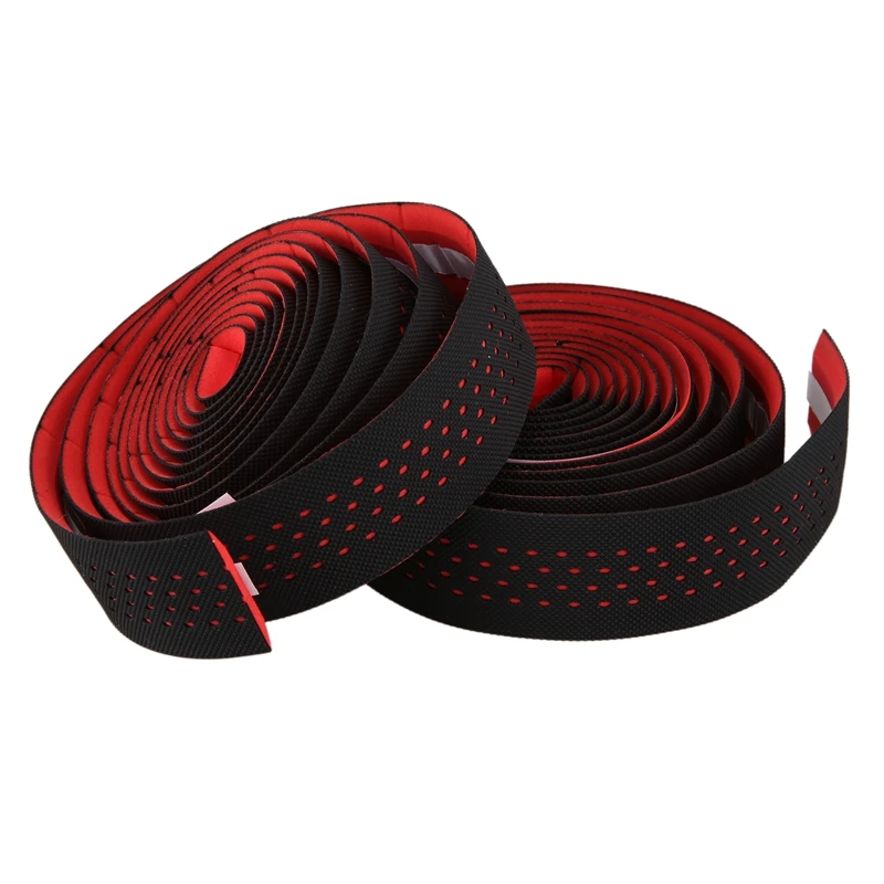 

MOTSUV Soft Road Bike Bicycle Handlebar Cork EVA PU Bar Tape Cycling Damping Anti-Vibration Wrap with 2 Bar Plug Red
