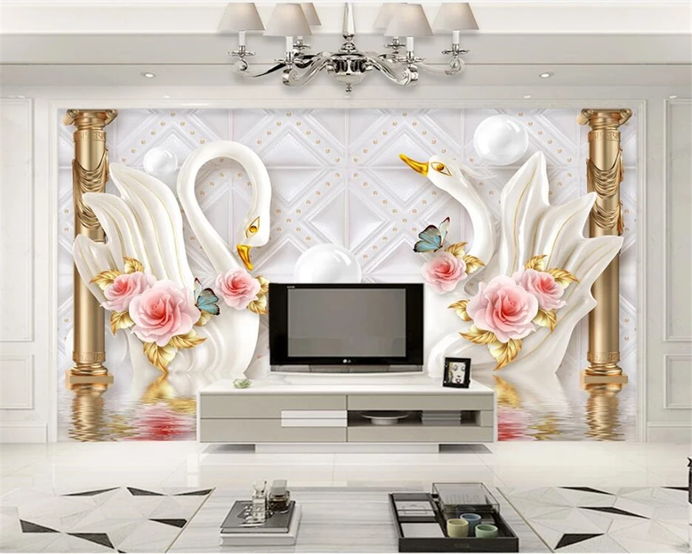 

beibehang Wallpaper 3d swan golden Roman column soft package children's room decoration background Papel de Pared 3D wallpaper