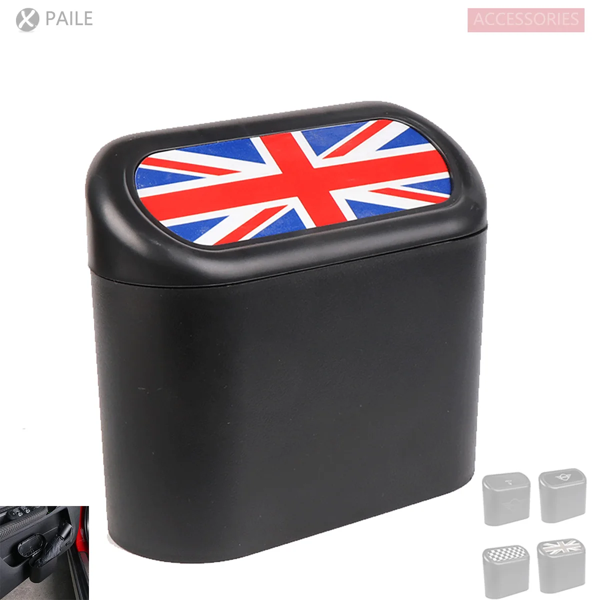 

Union Jack Checkered style Car Storage Box Trash Can For General