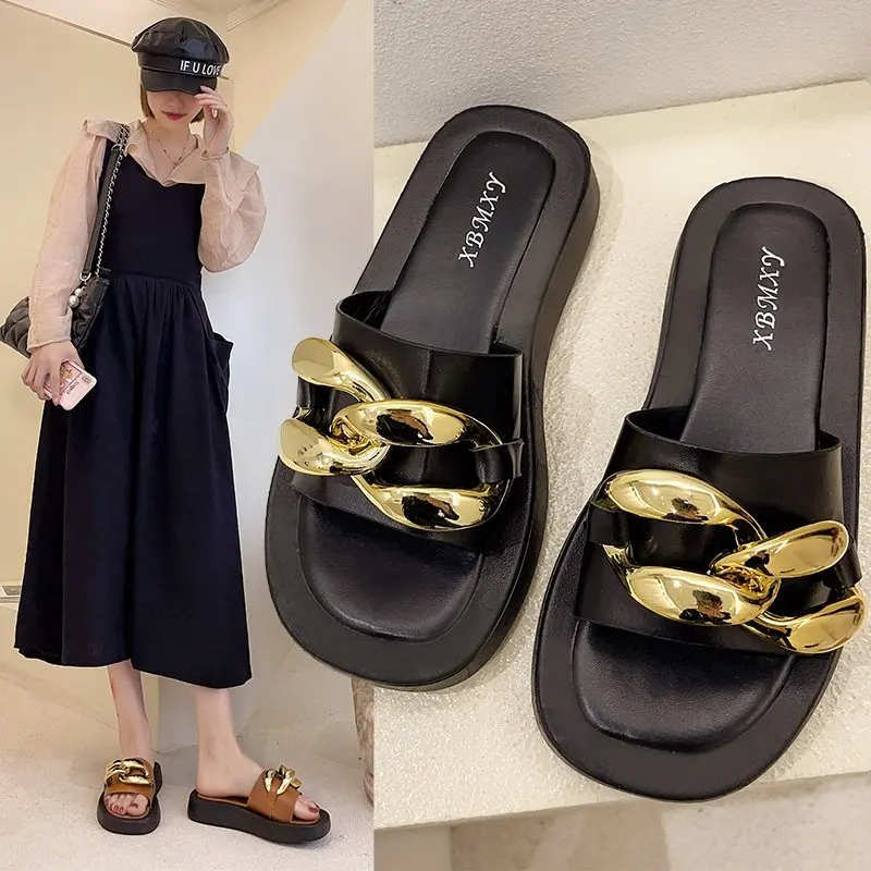 

Женские шлепанцы на танкетке, уличные пляжные шлепанцы на платформе и высоком каблуке, лето 2021