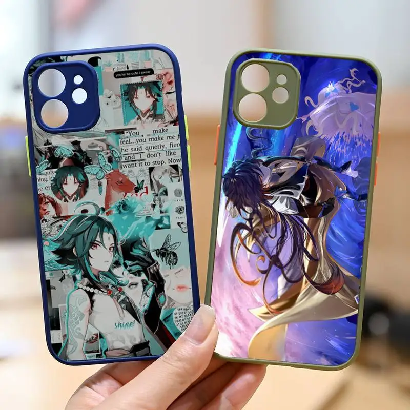 

Genshin impact zhongli xiao Phone Case For iPhone 12 11 Mini Pro XR XS Max 7 8 Plus X Matte transparent Back Cover