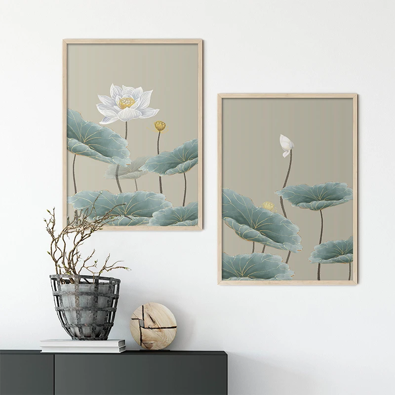 

New Chinese Style Abstract Lotus Poster and Print Modern Canvas Painting Wall Art Pictures for Aisle Living Room Home Decoration