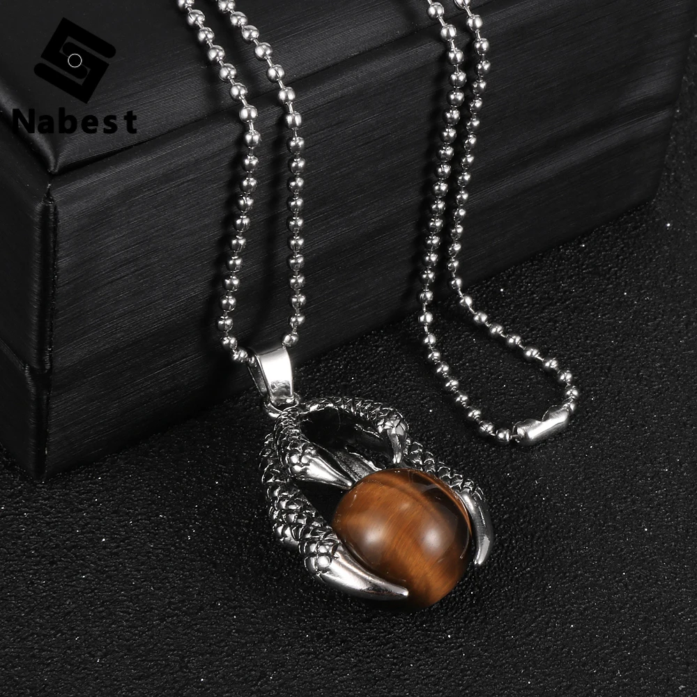 Мужской кулон в виде когтя дракон из натурального камня ожерелье с тигром и