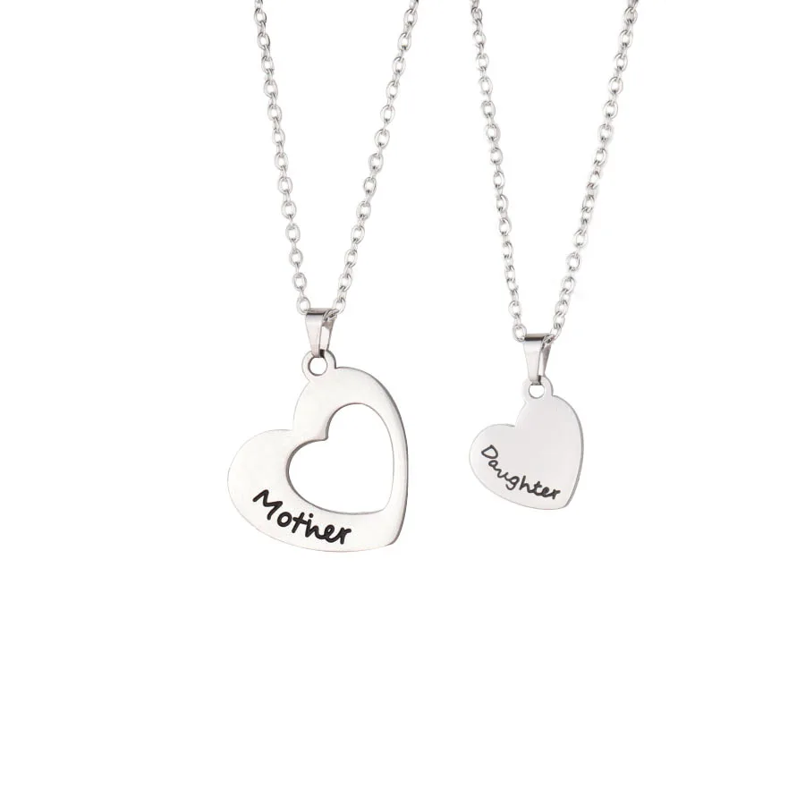 

Mothers Day Gift 2pcs Stanless Steel Heart Pendant Necklaces Engraved Mother Daughter Silver Necklace Set Gift To Mom On Dr