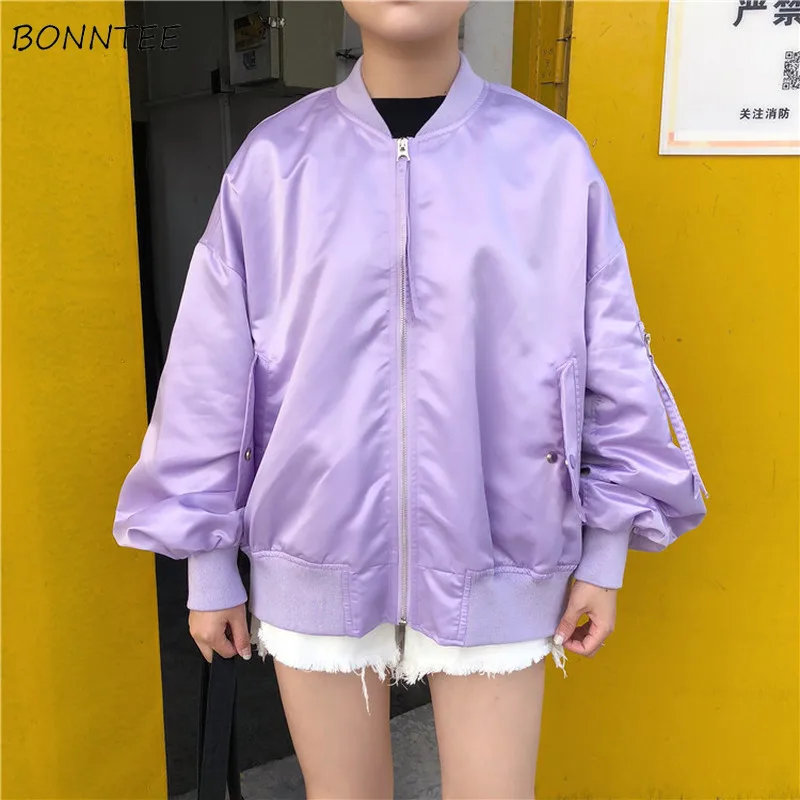 

Jacket Women Solid Casual Long Sleeve Stand Womens Jackets and Coats Korean Fashion Clothing Zipper Students High Quality Soft