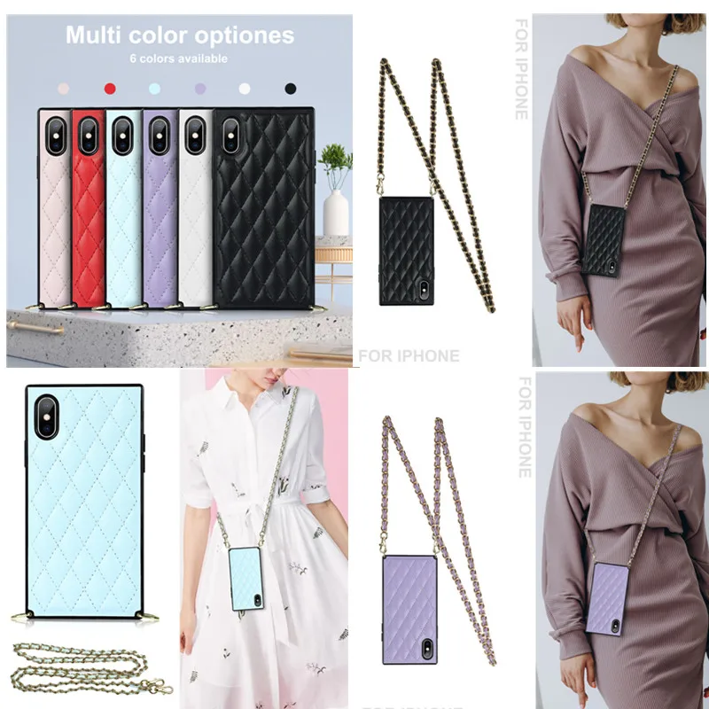 Luxury lambskin plaid crossbody chain bag phone case for iPhone 12 Pro max case XS MAX 11Pro max SE2 12MINI cover 6 7 8 plus XR