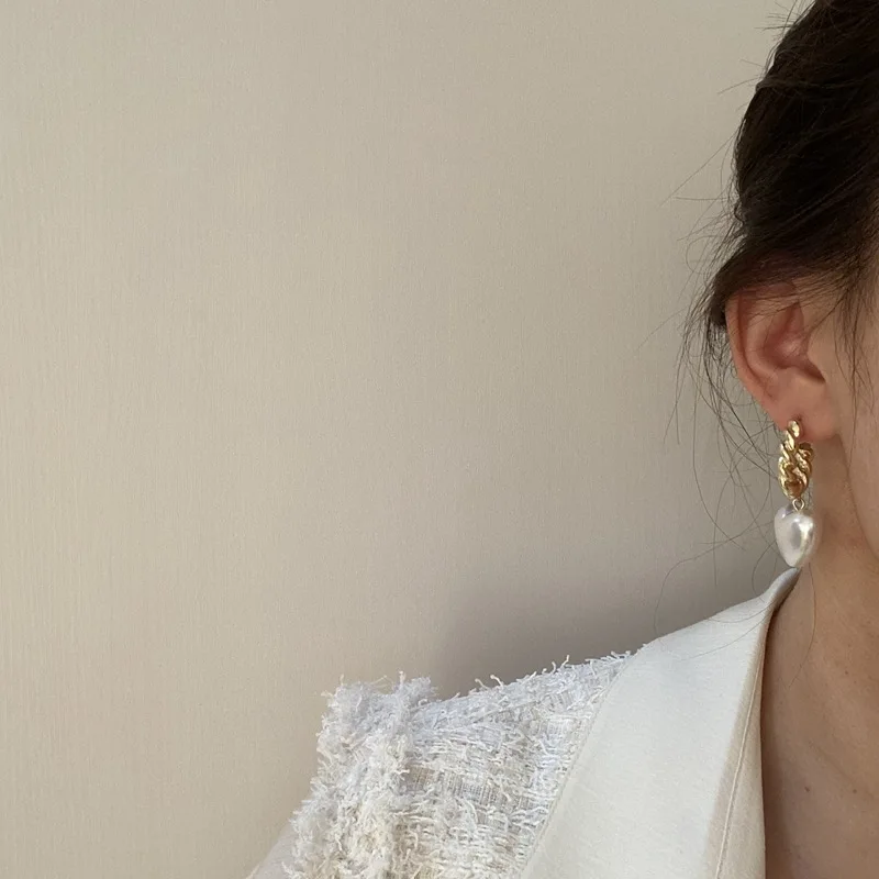 TARCLIY Fashion Geometric C Shape Metal Twisted Chain Imitation Pearl Heart Earrings Minimalist Sweet Women Party Gifts Jewelry | Украшения