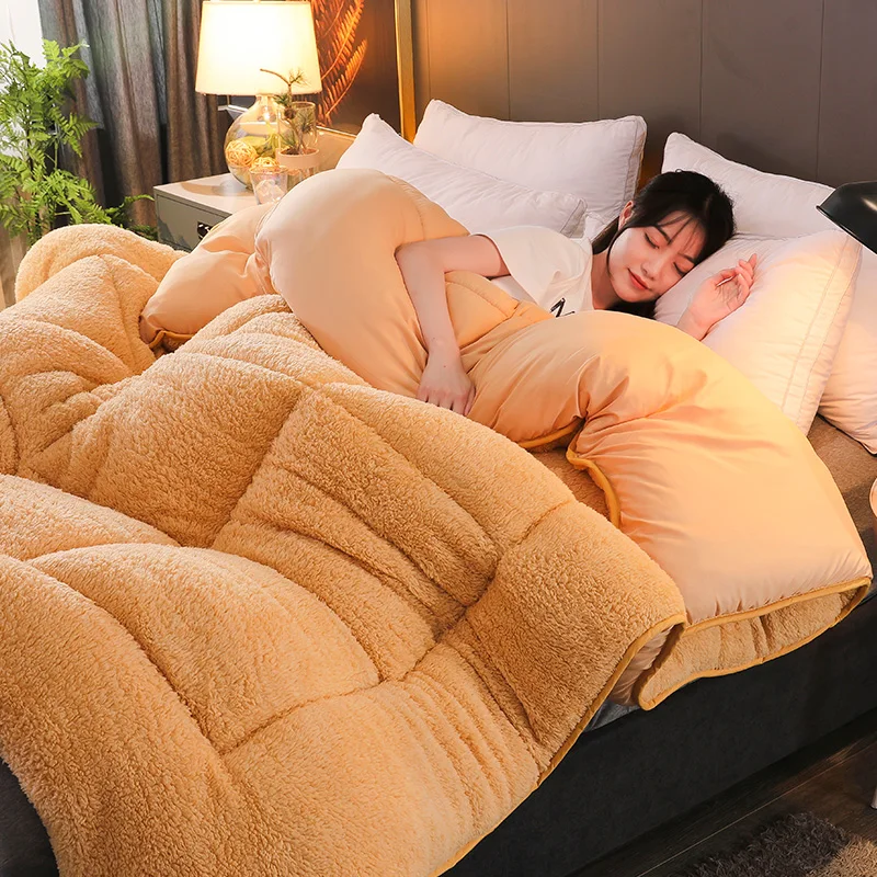 

High Quality Warm Camel Comforter Thicken Warm Cotton Quilt Blanket Multily-color Choose Winter Patchwork Duvet Lamb Wool Quilt