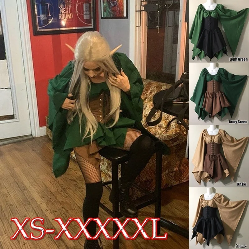 Женский средневековый костюм платье с рисунком леса сказочный Волшебный корсет