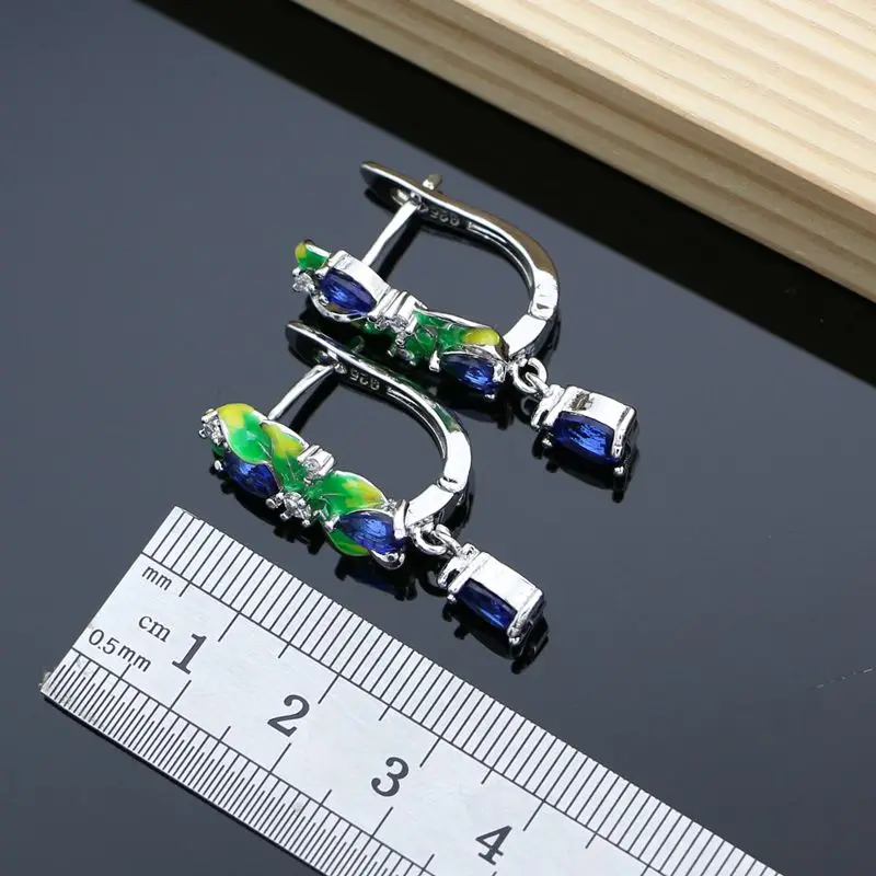Ювелирные наборы из серебра 925 пробы с синим сапфиром изысканная эмалью серьги