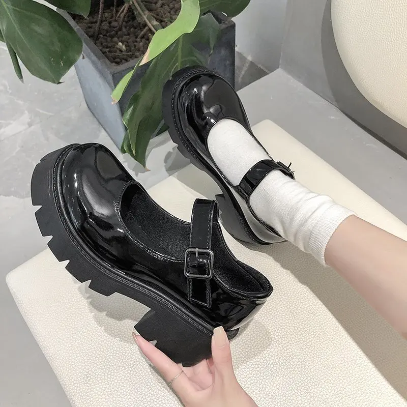 

Rimocy Patent Leather Mary Jane Shoes for Women 2021 FANAN Chunky Platform Ankle Strap Pumps Woman Thick Bottom Lolita Shoes