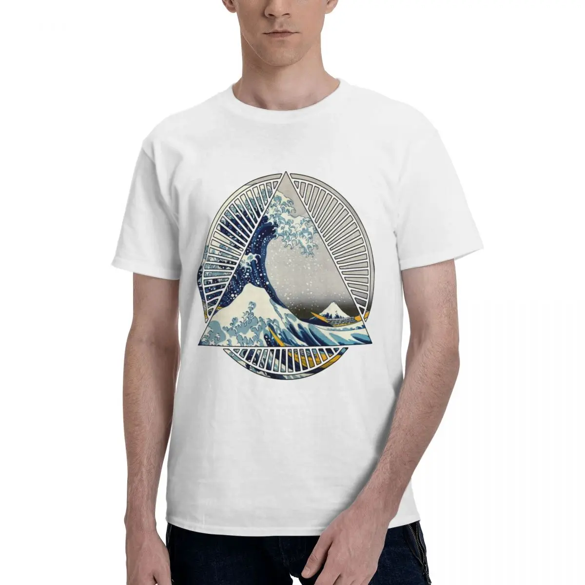 Винтажная Футболка Hokusai Mount Fuji Great Tsunami Wave с японским геометрическим рисунком