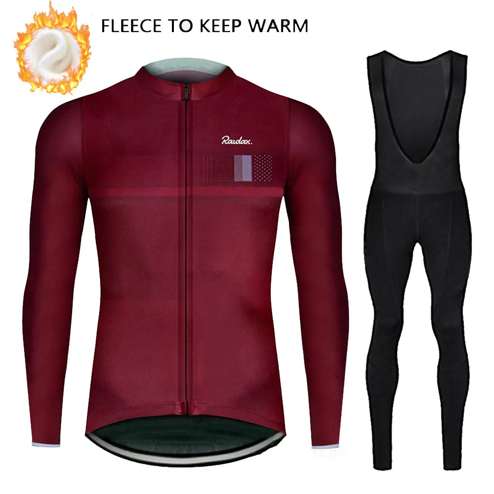 

Raudax Winter Mens Long Sleeve Cycling Jersey 2021 Winter Outdoor Road Racing Bike Cycling Clothing Thermal Fleece Cycling Set