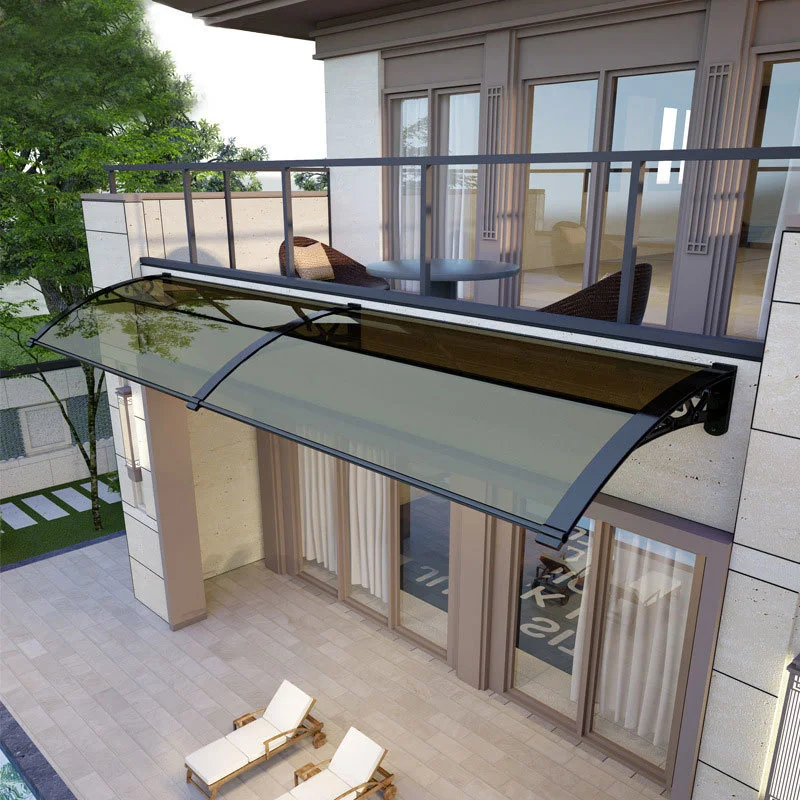 

Promotion High Quality Durable Rainproof Window Door Awning Black Frame Brown Transparent PC Board Rain Canopy UV Silent Sun