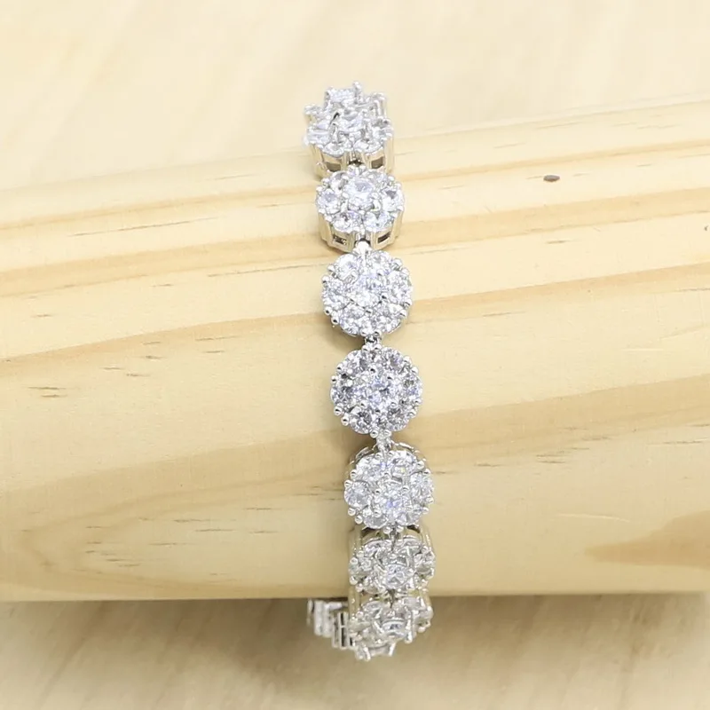 925 марка серебряный цвет набор украшений для женщин браслет из белого циркония