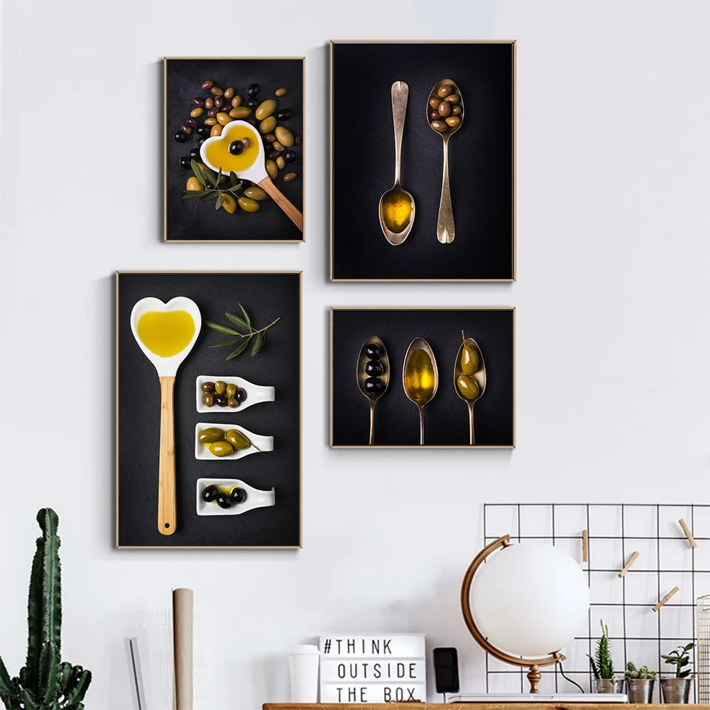 Оливки в форме сердца ложка холст картины плакаты принты украшение для дома