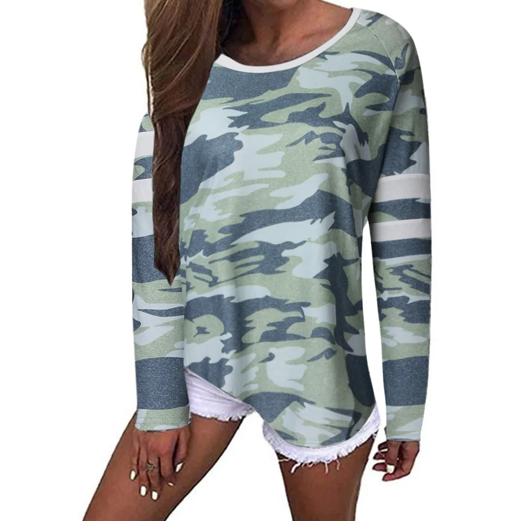 Модная камуфляжная полосатая блуза Повседневная зимняя женская Свободная с