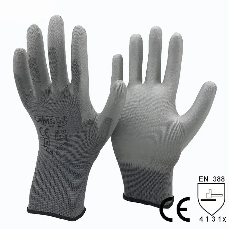 NMSAFETY 13 калибра трикотажные защитные рабочие перчатки - Цвет: PU1350- GR
