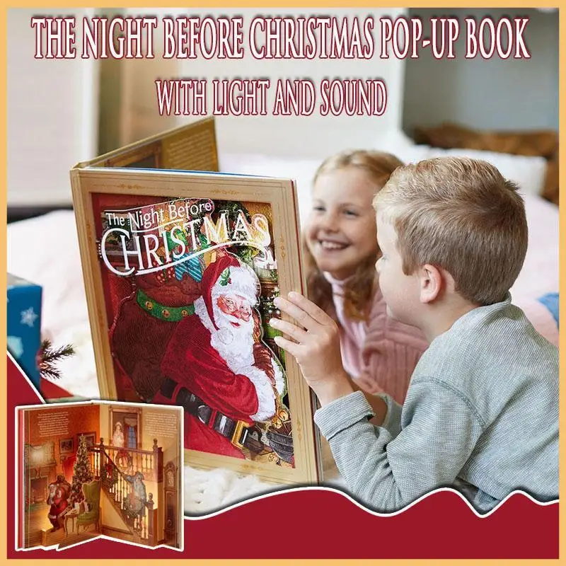 

Christmas Pop-Up Book with Light Sound on Christmas Eve The Night Before Christmas Decoration New Year Gifts for Children Kids