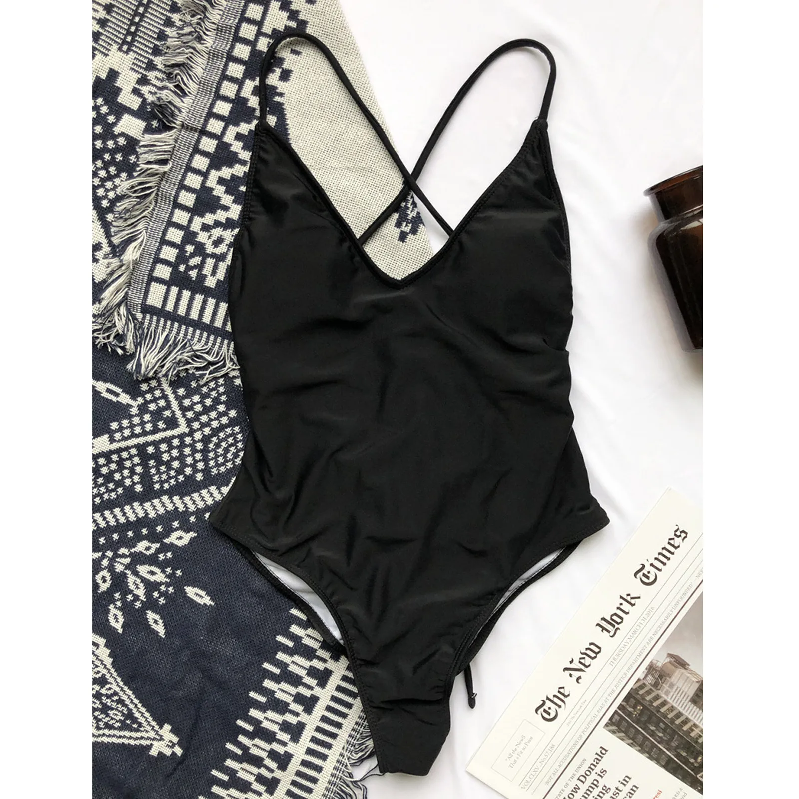 Женский сексуальный однотонный комплект бикини пуш ап с высоким вырезом на