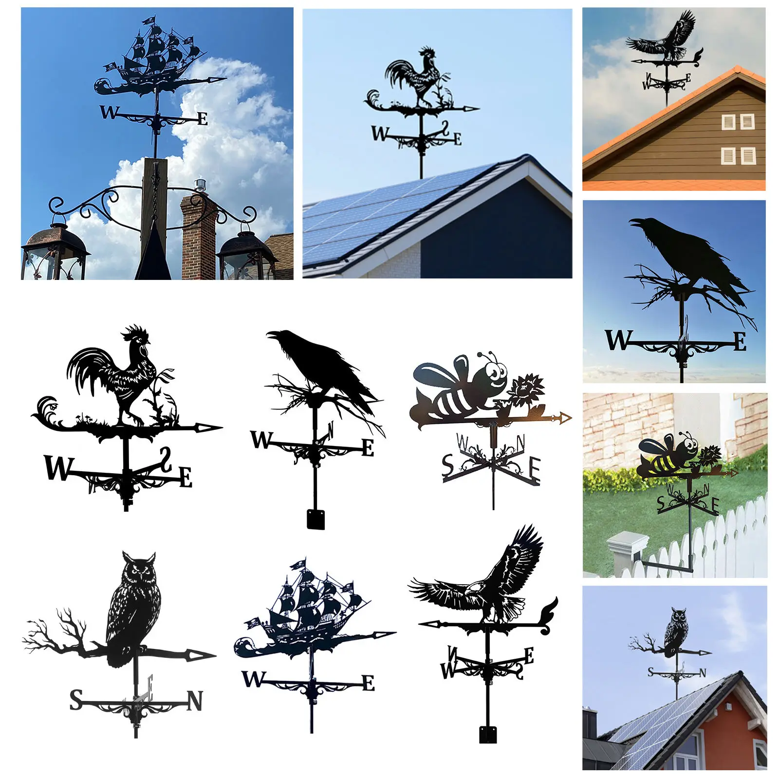 

Weather Vane Easy Install Metal Durable Vintage Style Crafts Wind Direction Indicator for Yard Fence Mount Garden Outdoor Barn