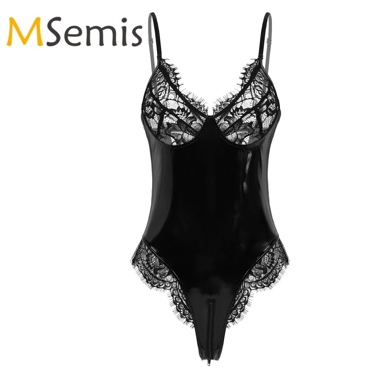 Женское боди из лакированной кожи Wetlook регулируемое нижнее белье на тонких