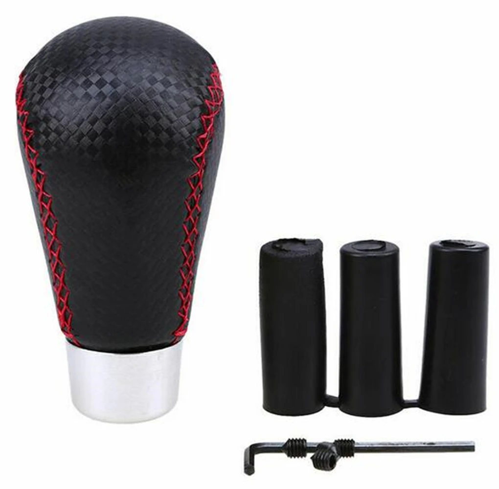 

Car Black Leather Red Stitch Carbon Fiber Manual Shifter Car Gear Shift Knob Fit For Honda Toyota Nissan Mitsubishi Ford