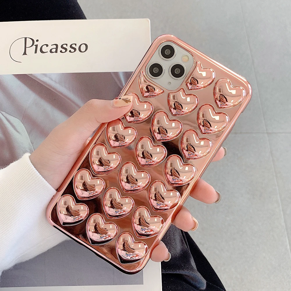 Чехол для телефона 12 Pro 3D чехол с сердечками iPhone 11 Max XR X XS 7 8 Plus мягкий однотонный