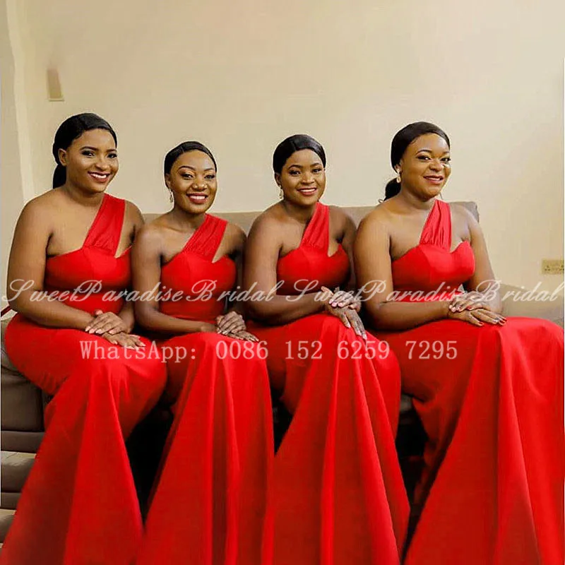 

Женское длинное платье подружки невесты, красное платье на одно плечо без рукавов, платье для свадебной вечеринки, официальное платье, 2020