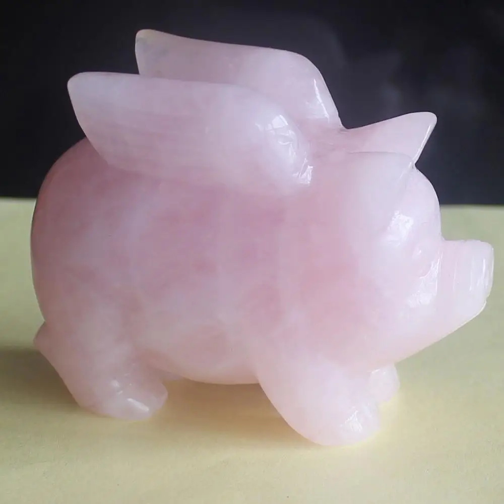 

Ручной резной Драгоценный Камень Роза кварц Летающая свинья животное фигурка животное резьба