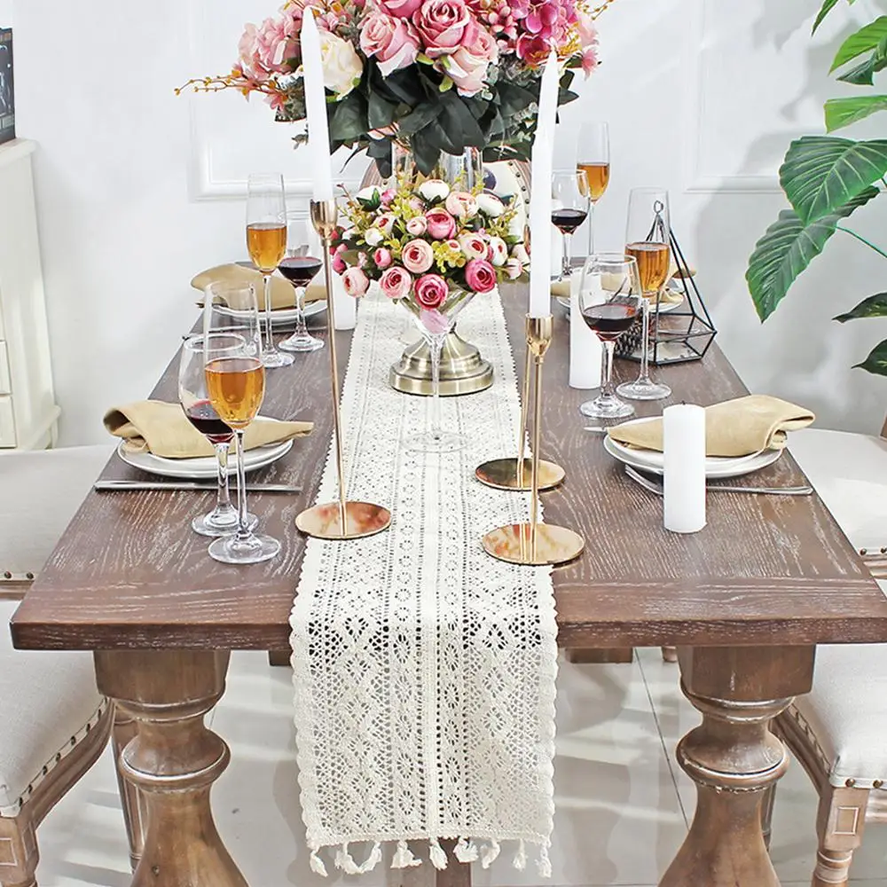 FENGRISE белая кружевная настольная дорожка винтажный Свадебный декор настольное