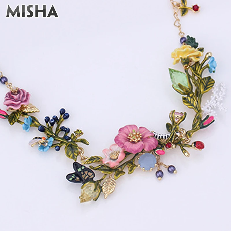 MISHA Очаровательное ожерелье для женщин, эмалированная глазурь, ручная работа, садовый букет, подвеска в форме букета, ожерелье, подарок на день рождения, L438-39