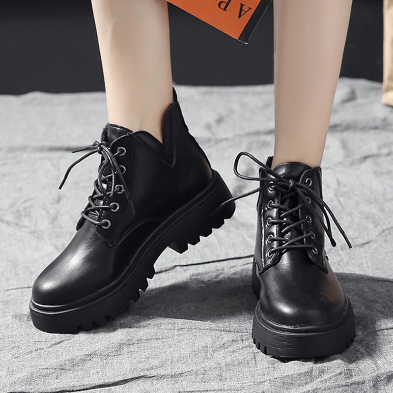 Корейские женские ботинки на шнуровке для верховой езды V-образный вырез