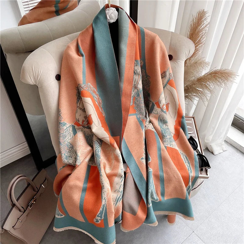 

Brand Women Winter Scarf Fashion Cashmere Warm Horse Animal Thick Pashmina Blanket Stoles Foulard Bufanda Shawl and Wrap 2022