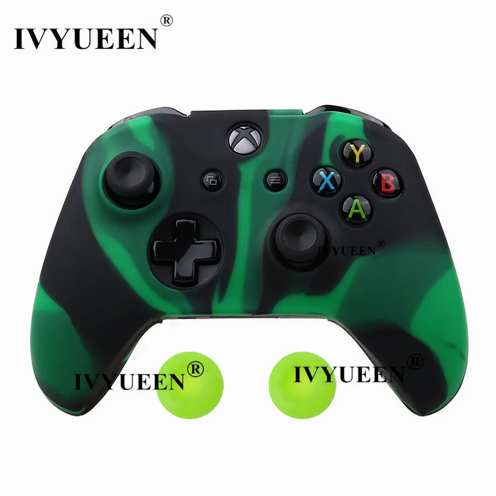 Black Green IVYUEEN для microsoft Xbox One X S тонкий контроллер силиконовый чехол+ аналоговые палки с захватом колпачка для X Box One 1 X S геймпад - Цвет: Black Green