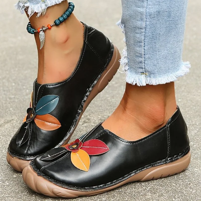 

Women Genuine Leather Loafers Moccasins Casual Driving Flats Comfort Walking Flower Vintage Shoes Sapatos Femininos