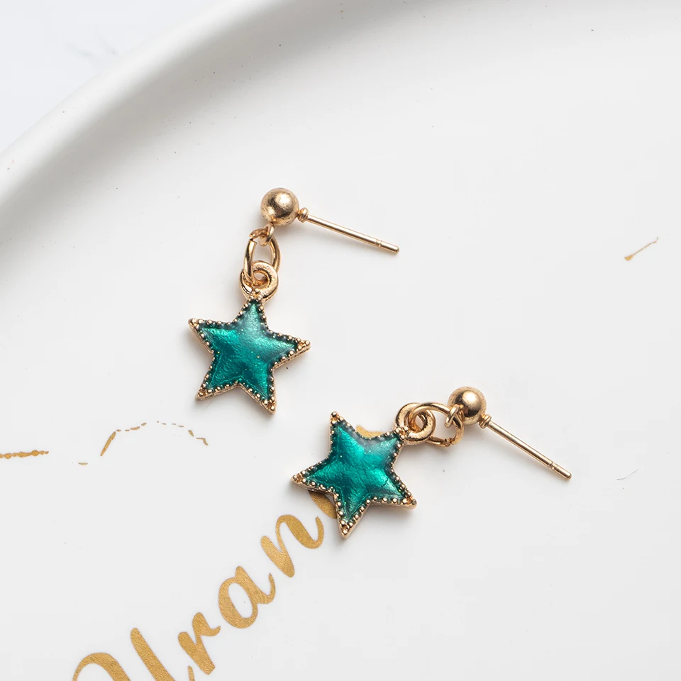 Корея Винтаж зеленая звезда антикварные Бохо длинные модные серьги 2019 Висячие