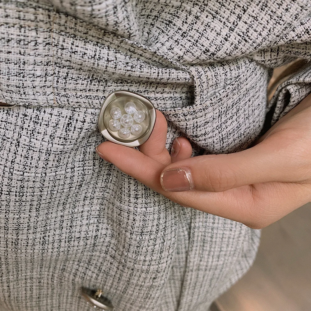 

Chic Elegant Female Jacket 2020 Autumn Office Lady Loose Plaid Vintage Short Trench Coat Women