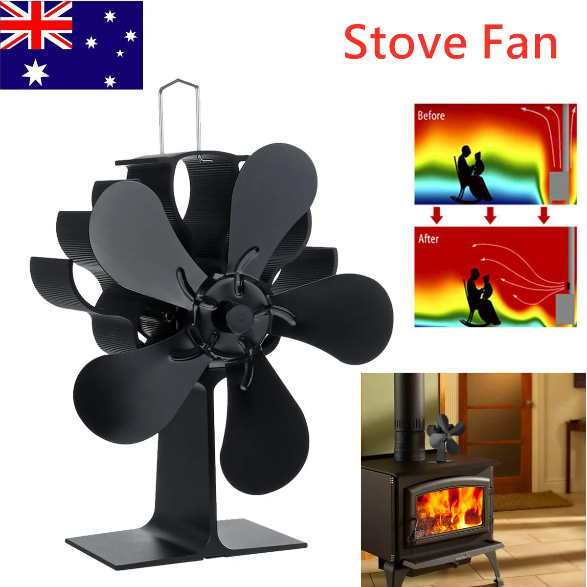 

5 Blades Fireplace Fan Wood Stove Fan Quiet Heat Powered Eco Fan For Log Burner Home Fireplace Fan Pellet Stoves Heating Fan