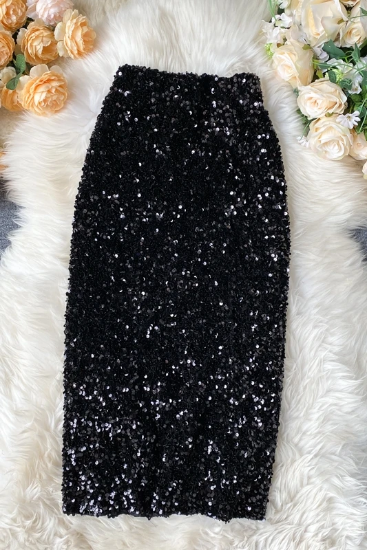 

ZOSOL Shining sequin skirt women 2020 new high waist show thin temperament long step sexy skirt