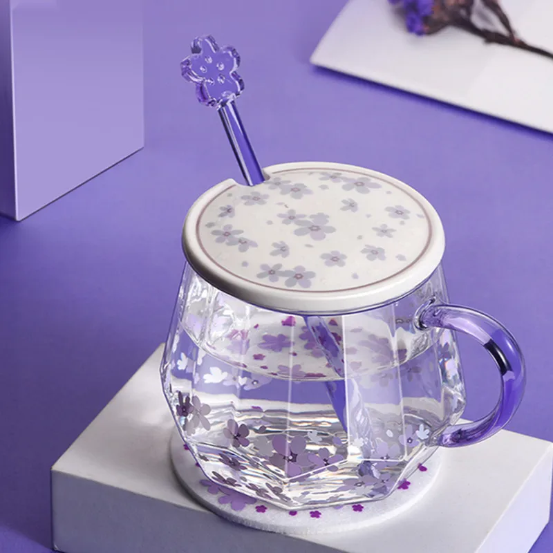 

Blue star flower heat-resistant glass water cup female fresh cute girl purple office coffee cup ins wind tea cup water bottles