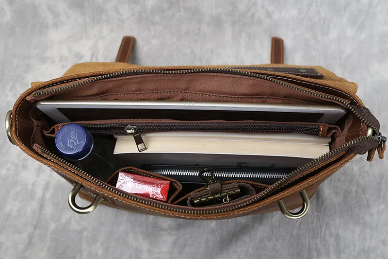 Retro fashion crazy horse leather men's portable messenger bag daily work business office laptop shoulder diagonal bag