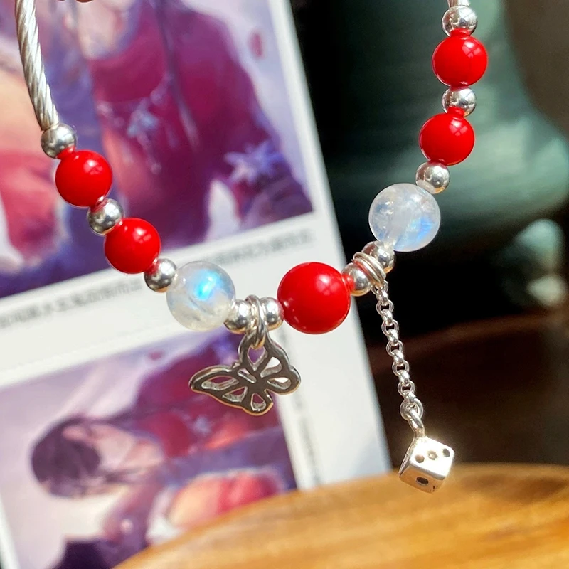 

Anime Tian Guan Ci Fu Xie Lian Silver Butterfly Red Coral Bracelets Chain Jewelry Wristband Accessories Cosplay Xmas Gifts
