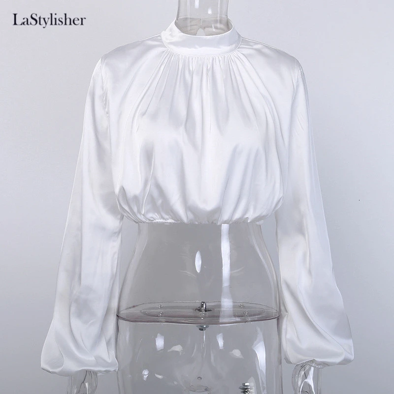 Женская блузка с высоким воротником и длинным рукавом фонариком|Блузки| |