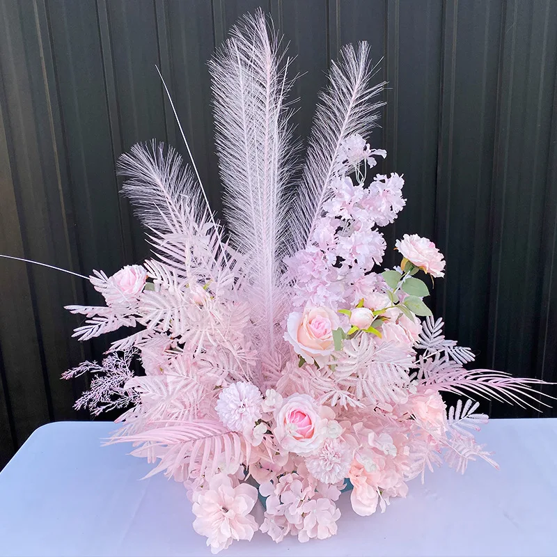 50CM New Wedding Road Flower Ball Table Centerpieces Artificial Flower Pink White Silk Party Window Shop Display Props Plants