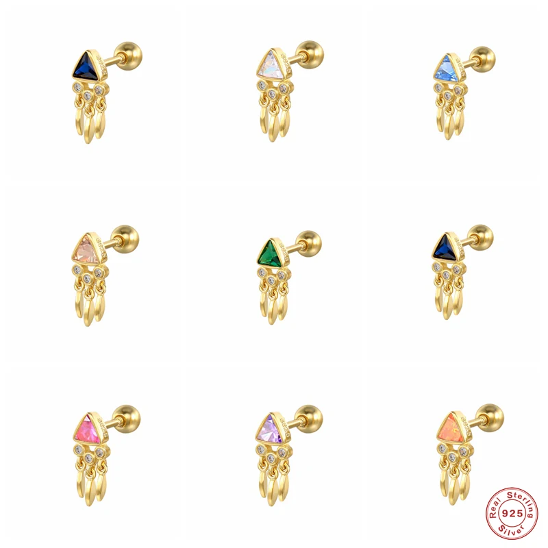 

Aide 925 Sterling Silver Colorful Triangle Zircon Stud Earrings For Women Small Oval Discs Pendant Geometric Ear Stud Jewelry