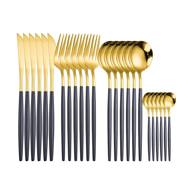 

SPKLIFEY Gold Cutlery 24 Pcs Golden Cutlery Set Stainless Steel Dinnerware Set Spoon Set Tableware Forks Knives Spoons New
