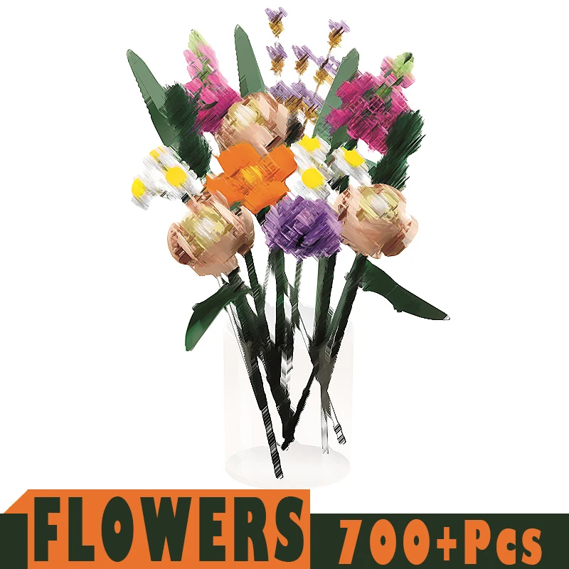 

New 700+PCS Flowers Bouquet Building Blocks DIY Bricks Toys Rose Children Kids Girlfriend Gifts Kids Home Model Decoration MOC