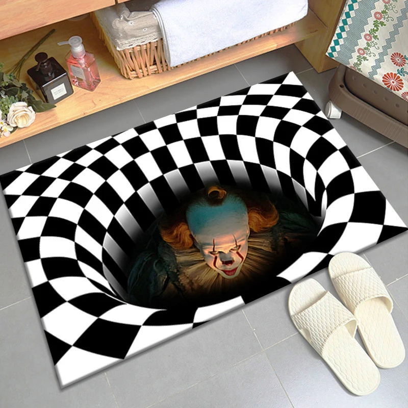 

3D Scary Clown Carpet Halloween Gallery Doorway Entrance Door Mat Trap Visual Home Holiday Living Room Decoration Rug
